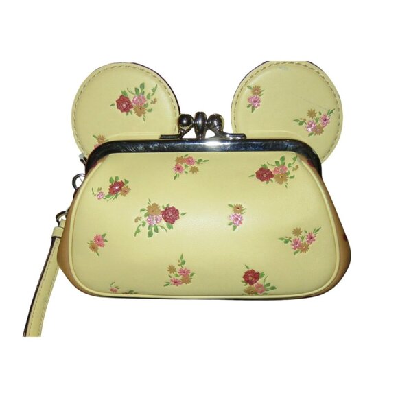 Coach 2018 X Disney Minnie Mouse Yellow Leather Kisslock Wristlet Limited Editio - Picture 2 of 12